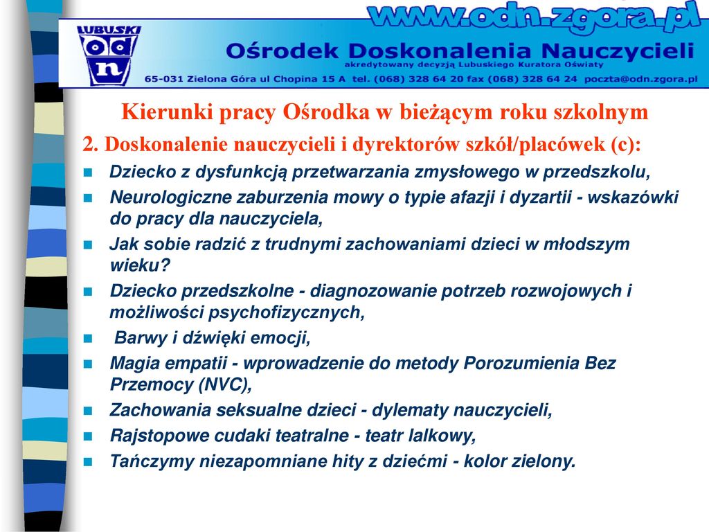 Informacja Na Temat Oferty O Rodka Doskonalenia Nauczycieli W Zielonej